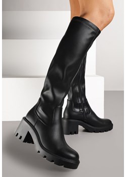 Czarne Kozaki na Słupkowym Obcasie z Przylegającą Cholewką Vemariel - id: 12533-38-BLACK - marki Renee - 185728624 Czarne Kozaki na Słupkowym Obcasie z Przylegającą Cholewką Vemariel ze sklepu renee.pl w kategorii Kozaki damskie - zdjęcie 185728624