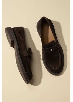 Estro: Ciemnobrązowe loafersy damskie typu Penny z włoskiego weluru naturalnego Premium ze sklepu Estro w kategorii Mokasyny damskie - zdjęcie 185735981