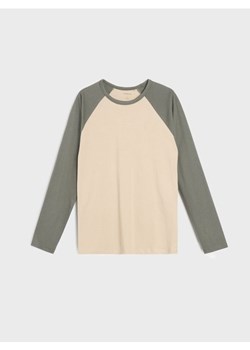 Sinsay - Bawełniana koszulka longsleeve - beżowy ze sklepu Sinsay w kategorii T-shirty męskie - zdjęcie 185743541