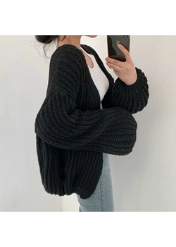 Kardigan oversize z bufiastymi rękawami - Czarny Uniwersalny ze sklepu Intimica.pl w kategorii Swetry damskie - zdjęcie 185745871