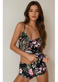 Krótki komplet nocny piżama w kwiaty Alexandrine, Kolor czarno-zielony, Rozmiar S, LivCo Corsetti Fashion ze sklepu Intymna w kategorii Piżamy damskie - zdjęcie 185745962
