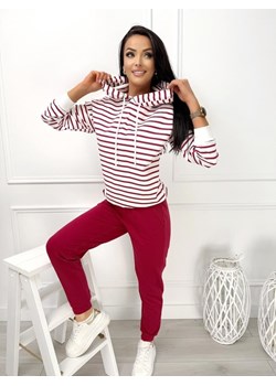 Bordowo-Biały Komplet w Paski ze sklepu ModnaKiecka.pl w kategorii Komplety i garnitury damskie - zdjęcie 185746340