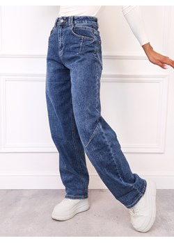 SPODNIE JEANSOWE MOM FIT Z PRZESZYCIAMI- GRANATOWE ze sklepu olika.com.pl w kategorii Jeansy damskie - zdjęcie 185746930