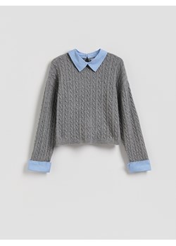 Reserved - Sweter z koszulowymi elementami - szary ze sklepu Reserved w kategorii Swetry damskie - zdjęcie 185750270