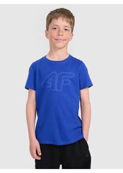 Chłopięcy t-shirt z nadrukiem 4F 4FJRAW25TTSHM3261 - niebieski ze sklepu Sportstylestory.com w kategorii T-shirty chłopięce - zdjęcie 185755783