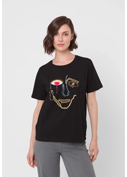 Czarny bawełniany t-shirt z aplikacją ze sklepu Molton w kategorii Bluzki damskie - zdjęcie 185756460
