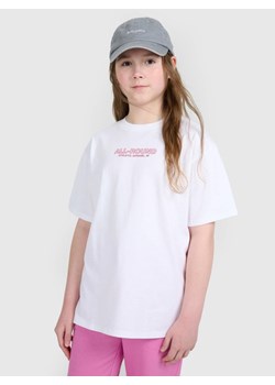 Dziewczęcy t-shirt z nadrukiem oversize 4F 4FJWAW25TTSHF2387 - biały ze sklepu Sportstylestory.com w kategorii Bluzki dziewczęce - zdjęcie 185769834