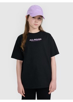 Dziewczęcy t-shirt z nadrukiem oversize 4F 4FJWAW25TTSHF2387 - czarny ze sklepu Sportstylestory.com w kategorii Bluzki dziewczęce - zdjęcie 185769841