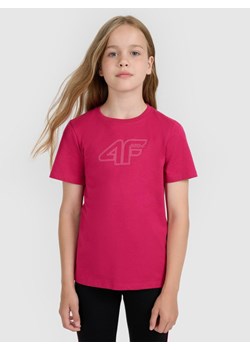 Dziewczęcy t-shirt z nadrukiem 4F 4FJWAW25TTSHF2388 - różowy ze sklepu Sportstylestory.com w kategorii Bluzki dziewczęce - zdjęcie 185769894