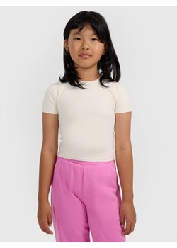 Dziewczęcy crop top 4F 4FJWAW25TTSHF2393 - biały ze sklepu Sportstylestory.com w kategorii Bluzki dziewczęce - zdjęcie 185769901