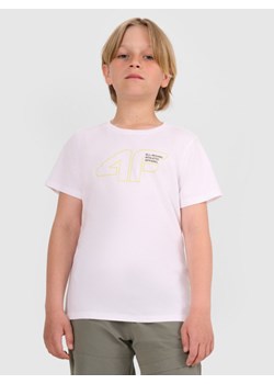 Chłopięcy t-shirt z nadrukiem 4F 4FJWAW25TTSHM2417 - biały ze sklepu Sportstylestory.com w kategorii T-shirty chłopięce - zdjęcie 185770043