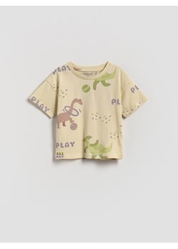 Reserved - Bawełniany t-shirt z nadrukiem - kremowy ze sklepu Reserved w kategorii T-shirty chłopięce - zdjęcie 185778090