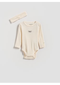 Reserved - Bawełniane body z opaską - złamana biel ze sklepu Reserved w kategorii Odzież dla niemowląt - zdjęcie 185778580