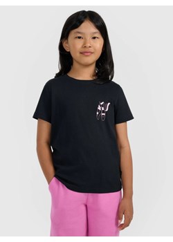 Dziewczęcy t-shirt z nadrukiem 4F 4FJWAW25TTSHF2396 - czarny ze sklepu Sportstylestory.com w kategorii Bluzki dziewczęce - zdjęcie 185784961