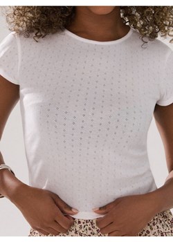 Sinsay - Koszulka z ażurowym wzorem - kremowy ze sklepu Sinsay w kategorii Bluzki damskie - zdjęcie 185791044