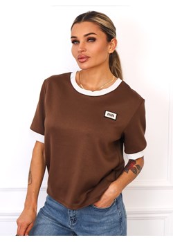 T-SHIRT MASEŁKO Z NASZYWKĄ- BRĄZOWY ze sklepu olika.com.pl w kategorii Bluzki damskie - zdjęcie 185794950