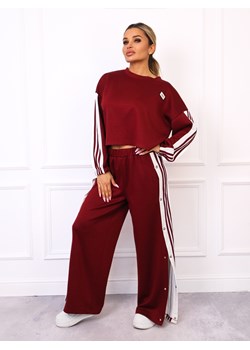 KOMPLET MASEŁKO BLUZA Z NASZYWKĄ+ SPODNIE ZAPINANE PO BOKACH- BORDOWY ze sklepu olika.com.pl w kategorii Komplety i garnitury damskie - zdjęcie 185794961