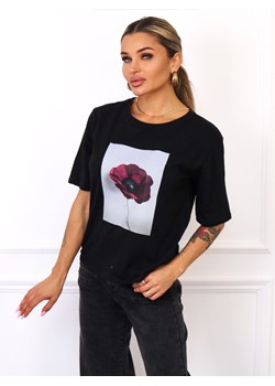T-SHIRT Z NADRUKIEM KWIATKA- CZARNY ze sklepu olika.com.pl w kategorii Bluzki damskie - zdjęcie 185794972