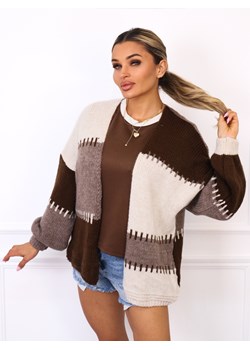SWETER KARDIGAN Z ŁĄCZONYCH KOLORÓW Z DOMIESZKĄ WEŁNY- BEŻOWY ze sklepu olika.com.pl w kategorii Swetry damskie - zdjęcie 185795021