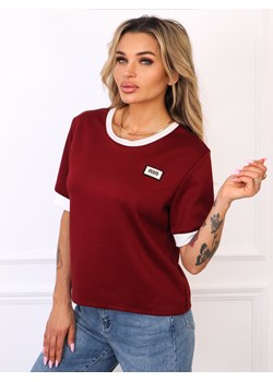 T-SHIRT MASEŁKO Z NASZYWKĄ- BORDOWY ze sklepu olika.com.pl w kategorii Bluzki damskie - zdjęcie 185795031
