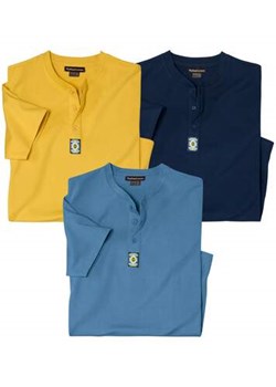 Zestaw 3 bawełnianych koszulek z dekoltem z guzikami ze sklepu Atlas For Men w kategorii T-shirty męskie - zdjęcie 185801934