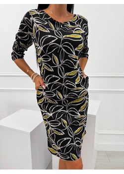 Czarna Sukienka w Liście ze sklepu ModnaKiecka.pl w kategorii Sukienki - zdjęcie 185804990