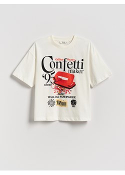 Reserved - Bawełniany t-shirt z nadrukiem - biały ze sklepu Reserved w kategorii T-shirty chłopięce - zdjęcie 185809052