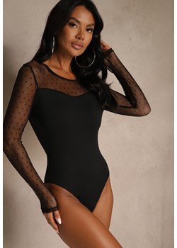 Czarne Body Vices Ozdobione Przezroczystymi Rękawami z Kropkami Hirrne ze sklepu renee.pl w kategorii Body damskie - zdjęcie 185812130