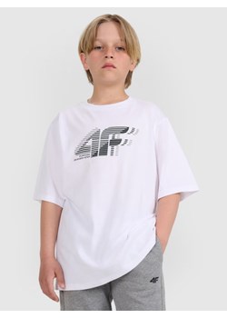 Chłopięcy t-shirt z nadrukiem 4F 4FJRAW25TTSHM3165 - biały ze sklepu Sportstylestory.com w kategorii T-shirty chłopięce - zdjęcie 185812234