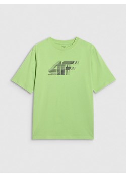 Chłopięcy t-shirt z nadrukiem 4F 4FJRAW25TTSHM3165 - zielony ze sklepu Sportstylestory.com w kategorii T-shirty chłopięce - zdjęcie 185812250