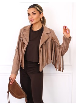 KURTKA Z IMITACJI ZAMSZU Z FRĘDZLAMI- JASNOBRĄZOWA ze sklepu olika.com.pl w kategorii Kurtki damskie - zdjęcie 185817932