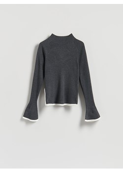 Reserved - Sweter z kontrastową lamówką - szary ze sklepu Reserved w kategorii Swetry damskie - zdjęcie 185826653