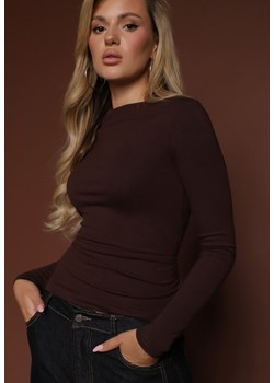 Brązowa Wiskozowa Bluzka Longsleeve z Dekoltem Typu Łódka Zaide ze sklepu renee.pl w kategorii Bluzki damskie - zdjęcie 185829191