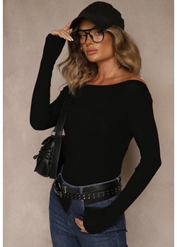 Czarna Wiskozowa Bluzka Longsleeve z Dekoltem Typu Łódka Zaide ze sklepu renee.pl w kategorii Bluzki damskie - zdjęcie 185832801