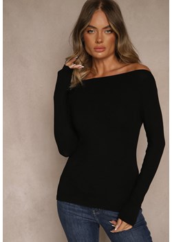Czarna Wiskozowa Bluzka Longsleeve z Dekoltem Typu Łódka Zaide ze sklepu renee.pl w kategorii Bluzki damskie - zdjęcie 185832802