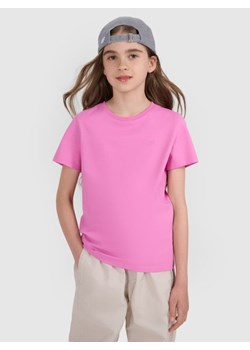 Dziewczęcy t-shirt bez nadruku 4F 4FJRAW25TTSHF3233 - różowy ze sklepu Sportstylestory.com w kategorii Bluzki dziewczęce - zdjęcie 185837714