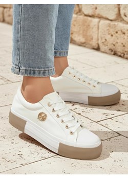 Białe sneakersy damskie Aurelio Canvas ze sklepu royalfashion.pl w kategorii Trampki damskie - zdjęcie 185838540