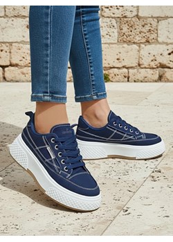 Damskie sneakersy Callista na platformie granatowe tkanina wiosna-lato ze sklepu royalfashion.pl w kategorii Trampki damskie - zdjęcie 185838640