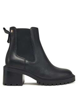 Botki Tommy Hilfiger Th Leather Chelsea Cleated Heel FW0FW08774 Czarny ze sklepu eobuwie.pl w kategorii Botki - zdjęcie 185839430