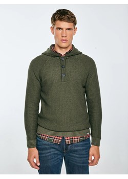 Sweter męski z kapturem khaki Carlson 303 ze sklepu Big Star w kategorii Swetry męskie - zdjęcie 185842653