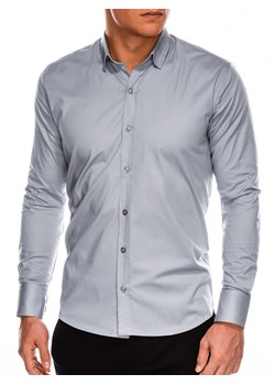 Koszula męska z długim rękawem SLIM FIT - szara K504 ze sklepu ombre w kategorii Koszule męskie - zdjęcie 185843190