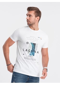 T-shirt męski bawełniany z nadrukiem - biały V1 S1737 ze sklepu ombre w kategorii T-shirty męskie - zdjęcie 185843470