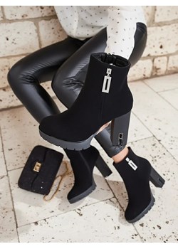 Royalfashion Damskie botki na słupku z ozdobą Beroleda ze sklepu royalfashion.pl w kategorii Botki - zdjęcie 185844960