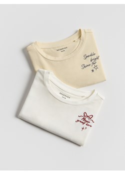 Reserved - Bawełniany t-shirt z haftem 2 pack - wielobarwny ze sklepu Reserved w kategorii Bluzki dziewczęce - zdjęcie 185848934