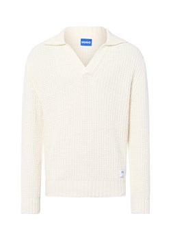 HUGO BLUE Męski sweter z dzianiny - Spiro Mężczyźni Bawełna écru wypukły wzór tkaniny ze sklepu vangraaf w kategorii Swetry męskie - zdjęcie 185851182