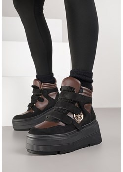 Czarno-Brązowe Botki Vices w Stylu Sneakersów na Platformie Afirriva ze sklepu born2be.pl w kategorii Botki - zdjęcie 185853734