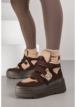 Beżowo-Brązowe Botki Vices w Stylu Sneakersów na Platformie Afirriva ze sklepu born2be.pl w kategorii Botki - zdjęcie 185853743