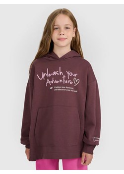 Dziewczęca bluza nierozpinana z kapturem 4F 4FJRAW25TSWSF2429 - brązowa ze sklepu Sportstylestory.com w kategorii Bluzy dziewczęce - zdjęcie 185854674