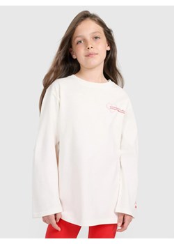 Dziewczęcy longsleeve z nadrukiem 4F 4FJRAW25TLONF589 - biały ze sklepu Sportstylestory.com w kategorii Bluzki dziewczęce - zdjęcie 185854891