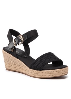 Espadryle Tommy Hilfiger Th Textured Low Wedge Sandal FW0FW06555 Czarny ze sklepu eobuwie.pl w kategorii Espadryle damskie - zdjęcie 185859793